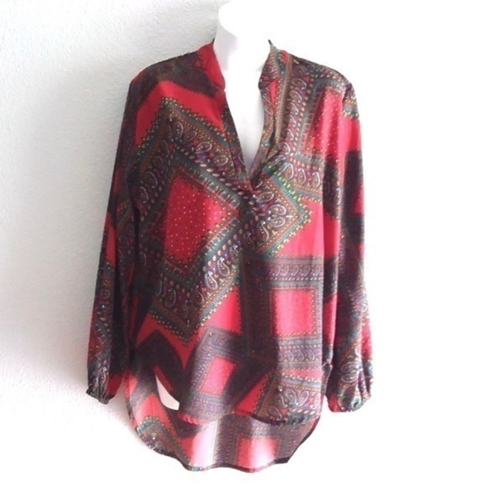 Mix Nouveau New York boho print blouse size Large